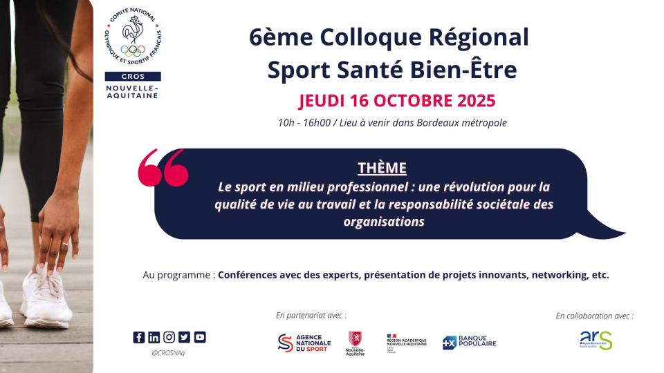 6ème colloque régional Sport Santé Bien-Être - 16 octobre 2025 à Bordeaux